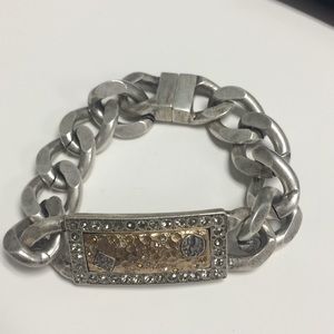 Tat2 Silver Link Bracelet with Gold Bar